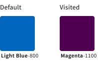 スクリーンショット：リンクカラーの組み合わせスタイル例のカラーチップ。リンクカラーがライトブルー、ビジテッドカラーがやや暗いマゼンタのパターン。