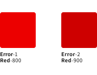 スクリーンショット：セマンティックカラーのエラーのカラーチップ。エラー1は明るい赤、エラー2は暗い赤。