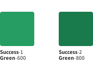 スクリーンショット：セマンティックカラーのサクセスのカラーチップ。サクセス1は明るい緑、サクセス2は暗い緑。